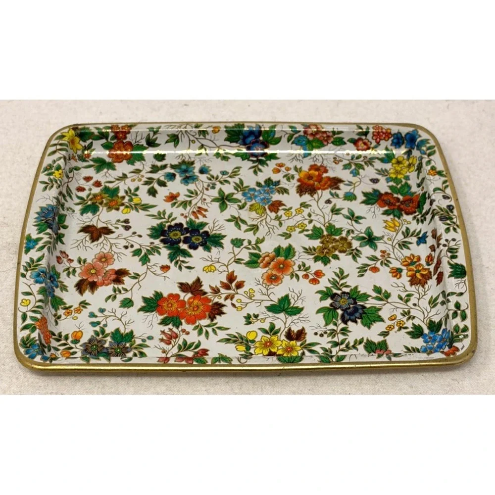 Vintage Daher Decorated Ware England Floral Chintz Metal Serving Tray 8x6